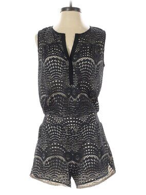 Twelfth Street By Cynthia Vincent Romper SMALL S Black Nude Illusion Button